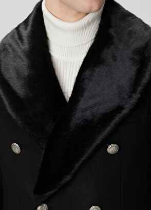 Network Siyah Yün Kaşmir Karışımlı Palto - 6