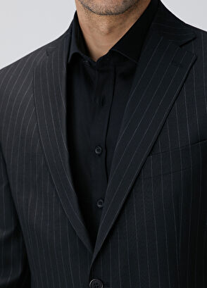 Siyah Çizgi Desenli Yün Takım Elbise - Görsel 7