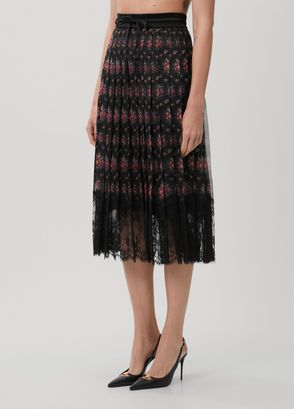 Dolce&Gabbana Black Floral Midi Chiffon Skirt - 3