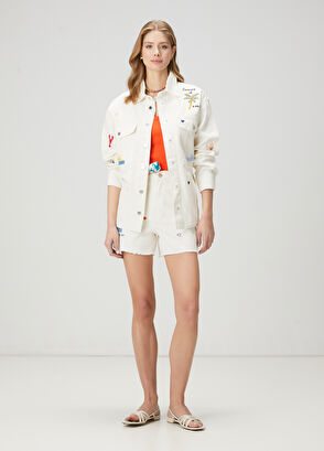 Beymen Club Off-White Embroidered Oversize Denim Jacket - 3