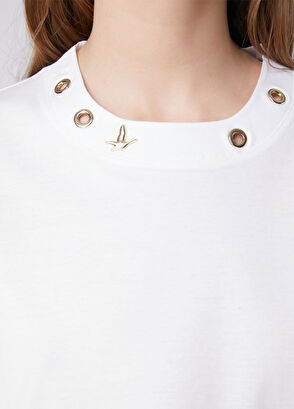 Beymen Club Off-White Eyelet Detailed T-Shirt - 6