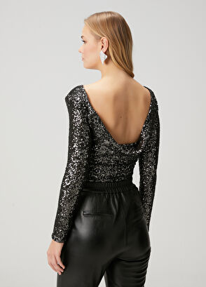 Beymen Club Siyah Payetli Abiye Bluz - 5
