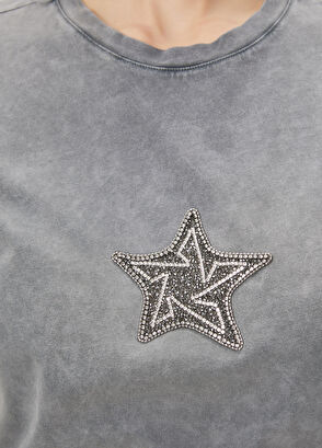 Beymen Club Light Grey Stones Star Embroidered T-Shirt - 6