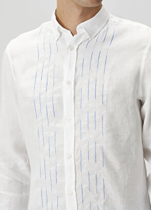 Beymen Club Comfort Fit White Embroidered Linen Shirt - 7