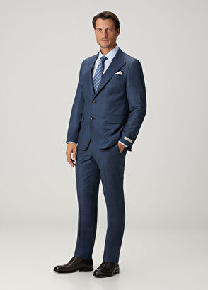 Drop 7 Indigo Ekose Desenli Yün Takım Elbise - Görsel 5