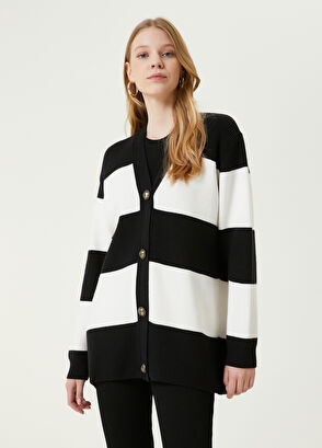 Beymen Club Black and White Striped Cardigan - 3
