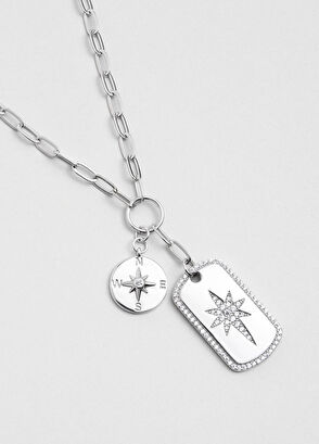 So Chic Polar Star 18K White Gold Plated Silver Charm Women's Necklace - 5