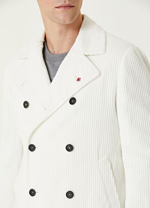 Isaia Beyaz Kruvaze Kadife Kaban - 5