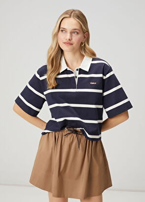 Beymen Club Navy Blue White Striped Polo T-Shirt - 4