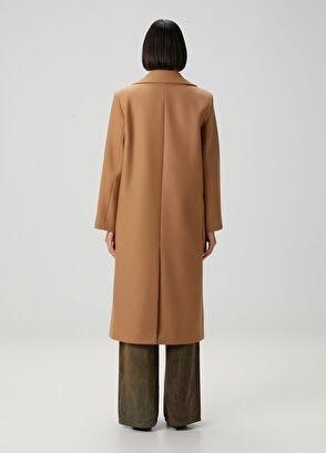 Camel Kruvaze Yün Palto - Görsel 6