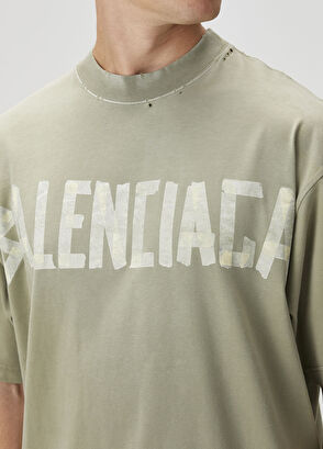 Balenciaga Medium Fit Tape Type Haki T-shirt - 5