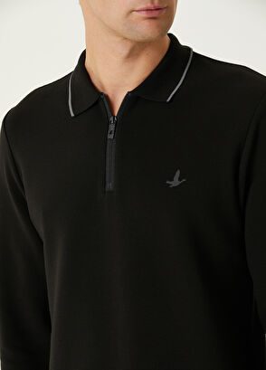 Beymen Club Slim Fit Siyah Polo Yaka Ottoman Dokulu Sweatshirt - 6