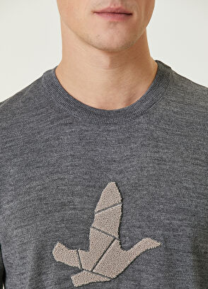 Beymen Club Gri Kaz Nakışlı Yün Kazak - 6