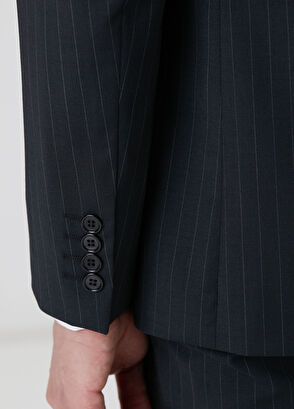 Network Siyah Çizgi Desenli Yün Karışımlı Takım Elbise - 7