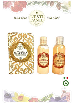 Nesti Dante Luxury Gold Soap Shower Gel and Body Cream 3 in 1 Vegan Care Travel Set 250 g - 5