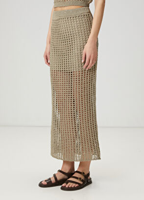 Beymen Club Açık Haki Payetli Triko Etek - 3