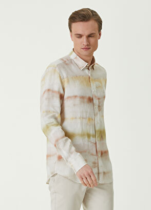 Beymen Club Comfort Fit Yellow Batik Patterned Linen Shirt - 3