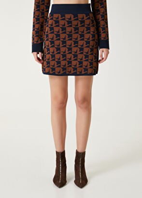 Beymen Club Kahverengi Monogram Jakarlı Mini Etek - 5