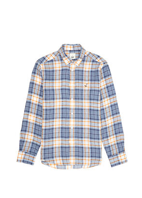 Beymen Club Blue Orange Plaid Linen Shirt With Line Detail - 8
