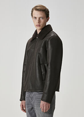 Beymen Club Kahverengi Yakası Shearling Detaylı Deri Mont - 5