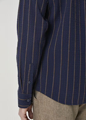 Beymen Club Comfort Fit Navy Blue Striped Shirt - 7