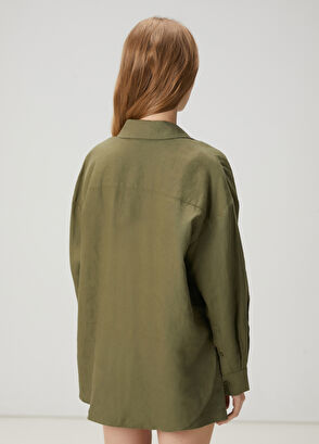 Beymen Club Oversize Khaki Linen Shirt - 6
