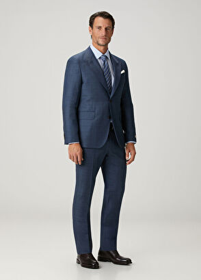 Drop 7 Indigo Ekose Desenli Yün Takım Elbise - Görsel 4