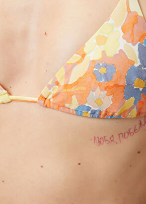Les Benjamins Orange Floral Triangle Bikini Top - 6