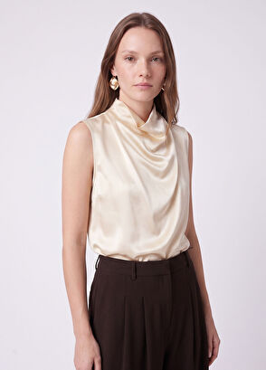 Beymen Club Cream Silk Blouse with Cowl Neck - 3