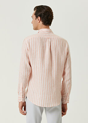Beymen Club Comfort Fit Salmon Striped Linen Shirt - 5