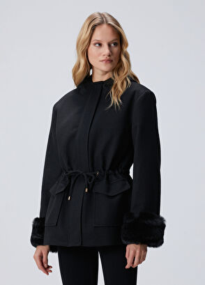 Network Siyah Kendinden Kapüşonlu Manto - 4