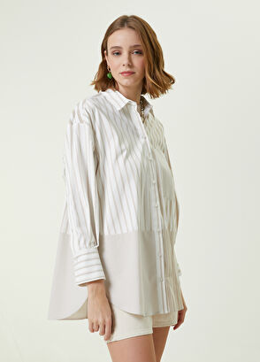 Beymen Club Bej Çizgi Desenli Poplin Gömlek - 4