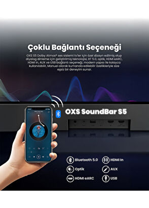 OXS S5 Dolby Atmos® 3.1.2. HDMI Earc Built-in Subwoofer Center Speaker Soundbar 230 Watt - 6
