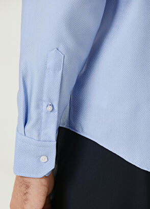 Beymen Club Comfort Fit Mavi Armürlü Non-iron Gömlek - 7