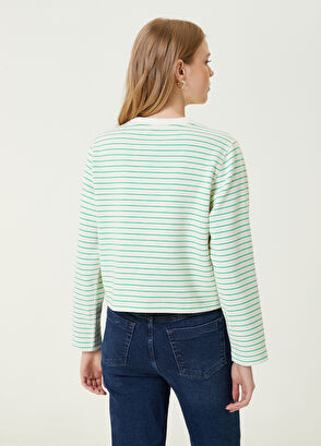 Beymen Club Beyaz Yeşil Çizgi Desenli Sweatshirt - 5