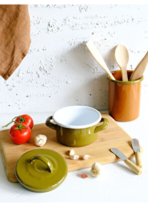 Elifle Emaye Haki Emaye Mini Tencere 12 cm - 5