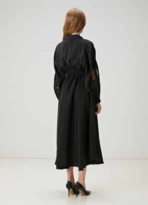 Beymen Club Siyah Nakışlı Midi Gömlek Elbise - 5