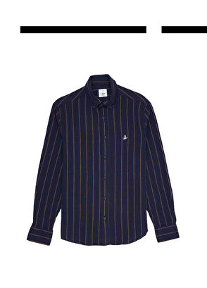 Beymen Club Comfort Fit Navy Blue Striped Shirt - 8