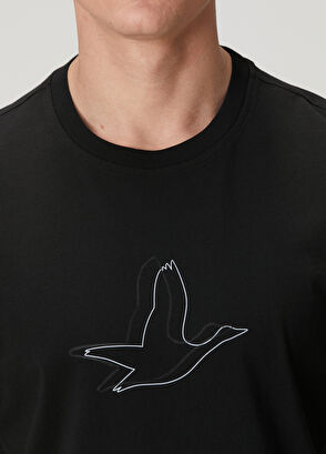 Beymen Club Black Relax Fit Artwork Goose Detailed T-Shirt - 6