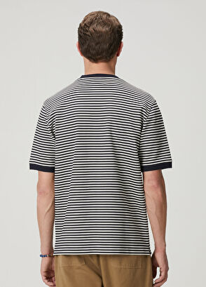 Beymen Club Navy Blue White Relax Fit Striped T-Shirt - 6