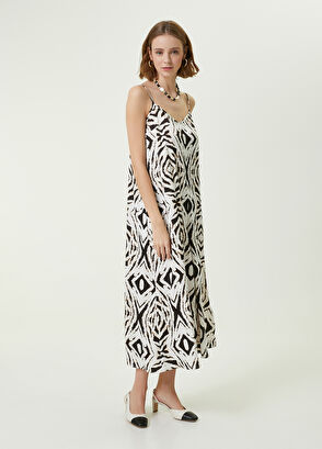 Beymen Club Off-White Wide Leg Zebra Print Long Jumpsuit - 3