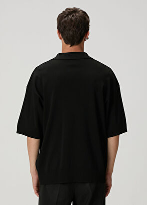 Siyah Polo Yaka Kısa Kollu Oversized Triko - Görsel 6