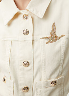 Beymen Club Ecru Crystal Appliqué Denim Jacket - 6