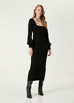 Beymen Club Siyah Midi Boy Triko Elbise - 3