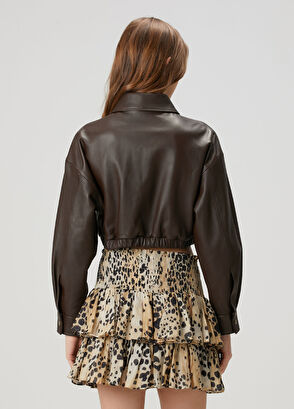 Beymen Club Kahverengi Crop Deri Ceket - 4