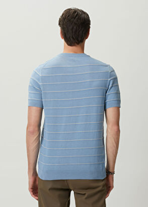 Beymen Club Blue Embossed Stripe Textured Short Sleeve Sweater - 5