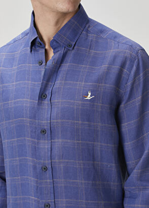 Beymen Club Comfort Fit Lacivert Ekose Desenli Keten Gömlek - 7