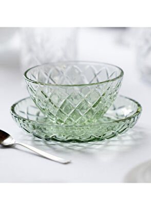 Lyngby Glas Sorrento Asian Green Glass Set of 4 Plates - 7