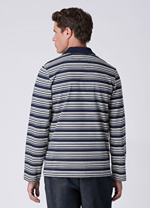 Beymen Club Comfort Fit Navy Blue White Striped Polo Sweatshir - 6