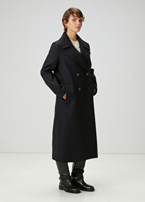 Beymen Club Dark Navy Blue Double-Breasted Wool Coat - 3